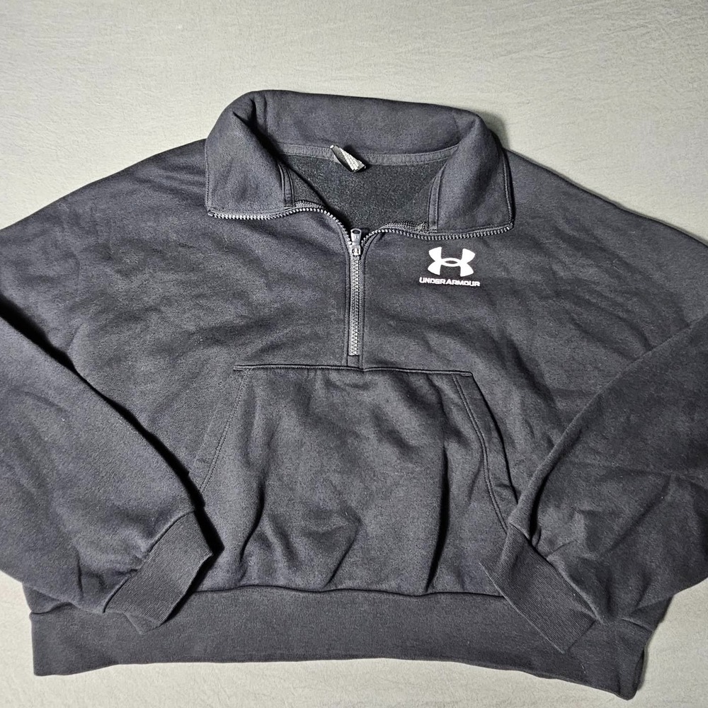 Under Armour Cropped Half Zip Fleece Pullover Womens Medium Black Sweatshirt